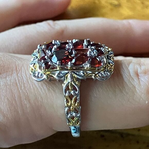Natural Red Garnet Sterling Silver Cocktail Ring Size 9 - Picture 2 of 8